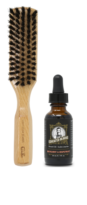 Bergamot & Grapefruit Beard Oil Combo Boar Hair Bristle Brush