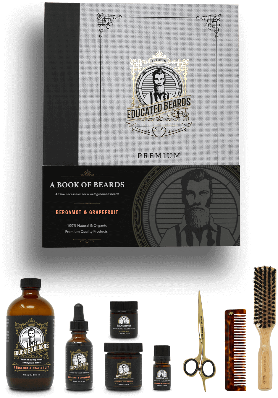 Bergamot & Grapefruit Book of Beards /  Premium Beard Kit 8 items | Educated Beards