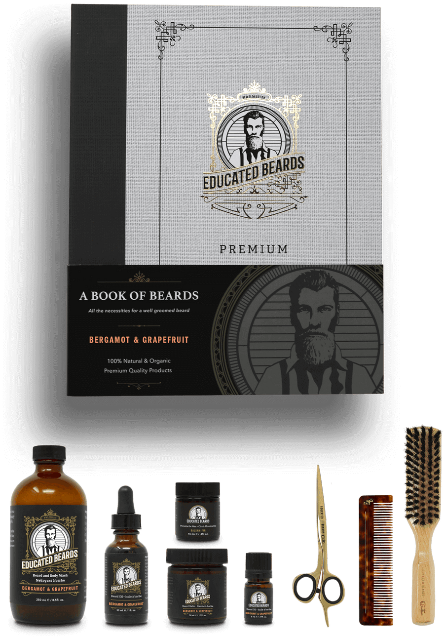 Bergamot & Grapefruit Book of Beards /  Premium Beard Kit 8 items | Educated Beards