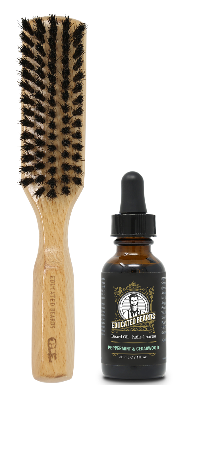 Peppermint & Cedarwood Beard Oil Combo Boar Hair Brush