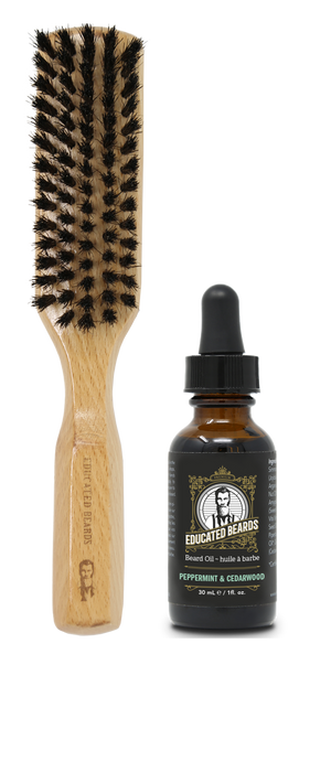 Peppermint & Cedarwood Beard Oil Combo Boar Hair Brush